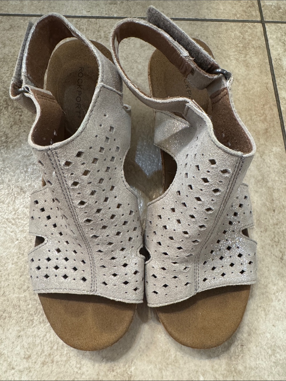 Rockport Women's Taupe Perforated Suede Slingback Sandals